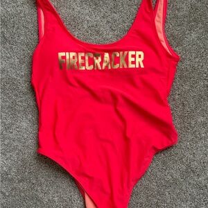 Xhilaration Red One Piece Swimsuit with Gold Lettering